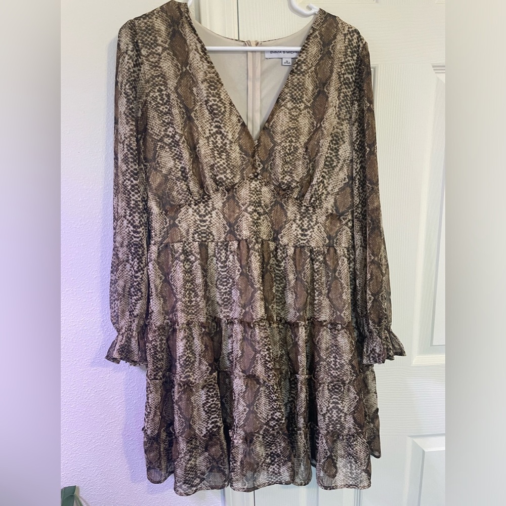 Brown Snake Print Mini Dress